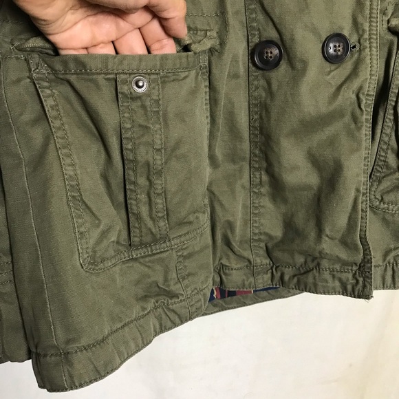 Hollister Army Green Removable Fur Trim Button Up Utility Jacket Coat Women Sz L - Picture 7 of 16